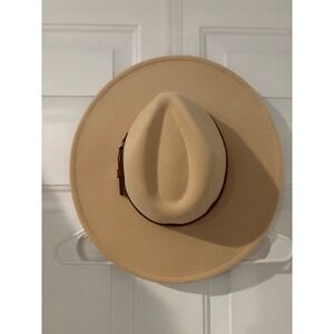 Felt Fedora Hat Wide‎ Brim Tan Brown Band Western Style Trendy